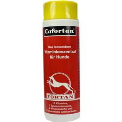 Rote Verpackung mit gelbem Deckel für Vitaminpräparat für Hunde.