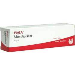 Eine weiße und rote Verpackung für WALA Mundbalsam Gel, 30g.