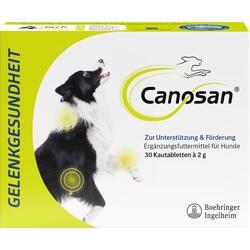 Ein Hund auf einer Verpackung für Gelenkgesundheits-Kautabletten.