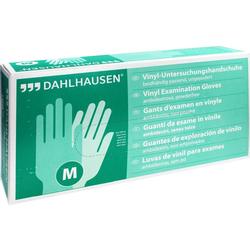 Eine Packung mit Vinyl-Untersuchungshandschuhen der Größe M.