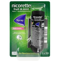 Ein grünes Nicorette-Frucht- und Minzspray zur Raucherentwöhnung.